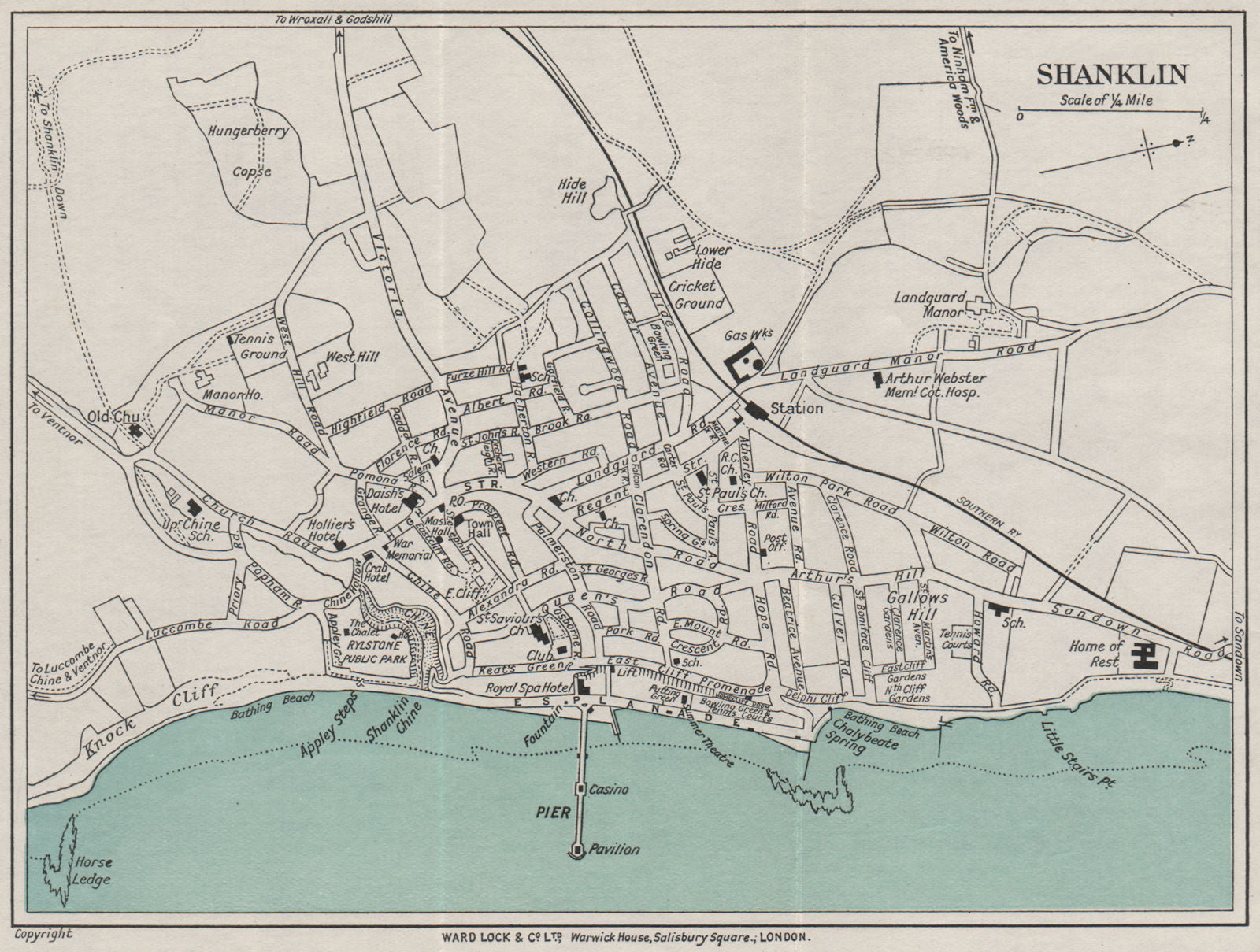 SHANKLIN vintage town/city plan. Isle of Wight. WARD LOCK 1932 old vintage map